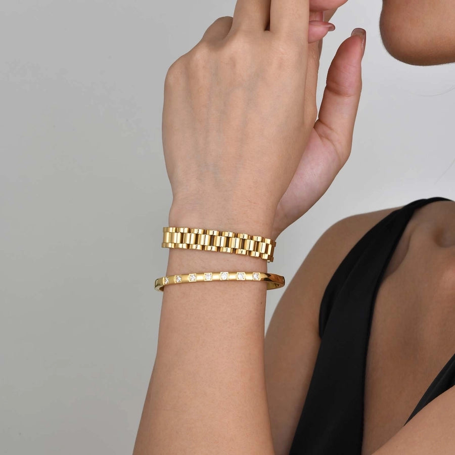 IG Style French Style Classic Style Devil's Eye 304 Stainless Steel 18K Gold Plated Zircon Bracelets Bangle In Bulk