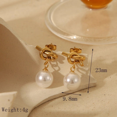 1 Pair French Style Romantic Knot Plating Inlay 304 Stainless Steel Imitation Pearl 18K Gold Plated Ear Studs
