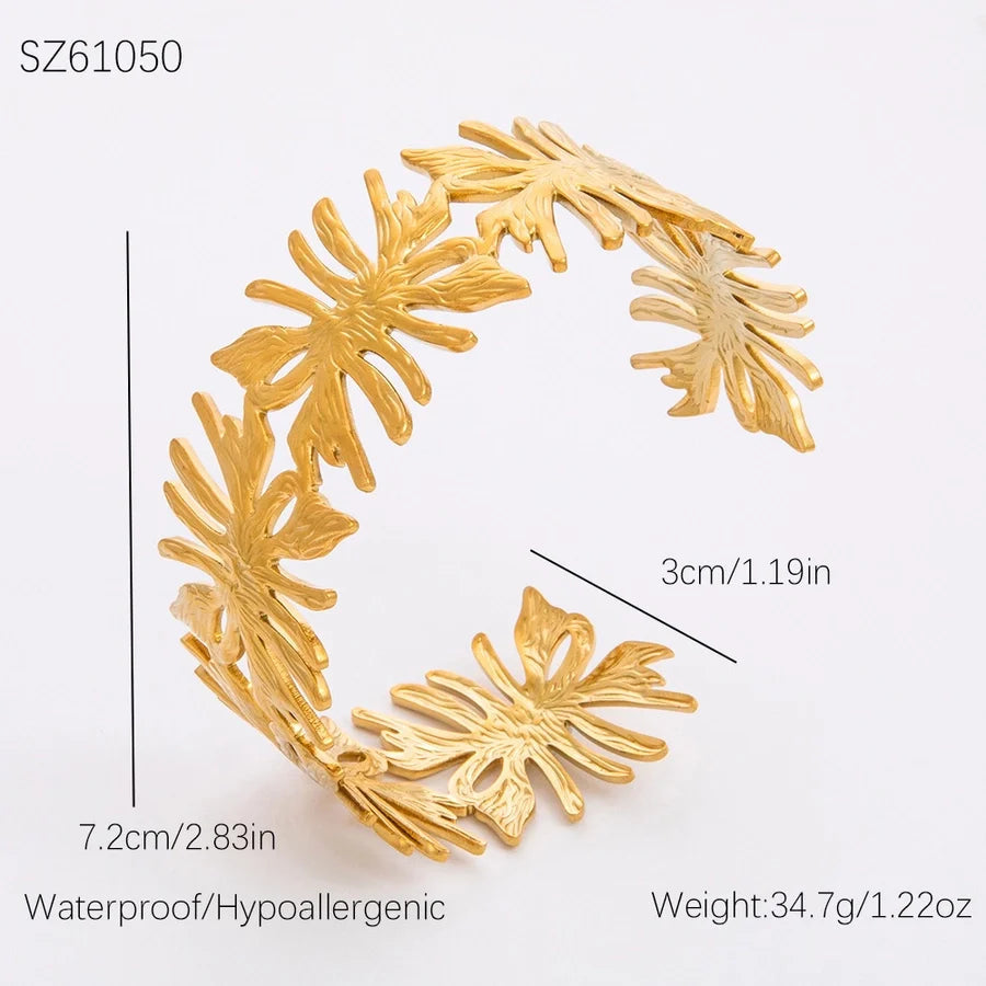 Casual Retro Leaves Flower 304 Stainless Steel Cuff Bracelets In Bulk