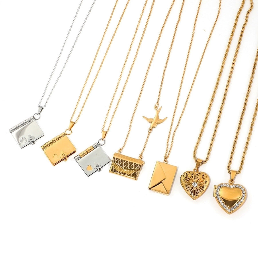 Jewelry IG Style envelope Heart Shape Titanium Steel Zircon Gold Plated Inlay Pendant Necklace