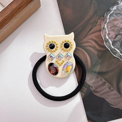 Women's Cute Owl Acetic acid sheets Inlay Rhinestones Rubber Band