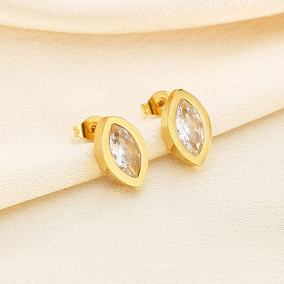 1 Pair Vintage Style Water Droplets Hollow Out Inlay 304 Stainless Steel Zircon 18K Gold Plated Ear Studs