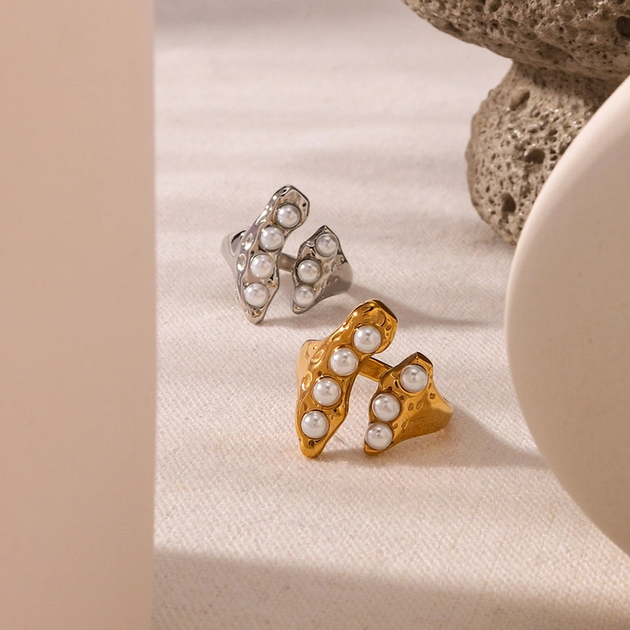 Jewelry IG Style Simple Style Pea 304 Stainless Steel Artificial Pearls 18K Gold Plated Inlay Open Rings