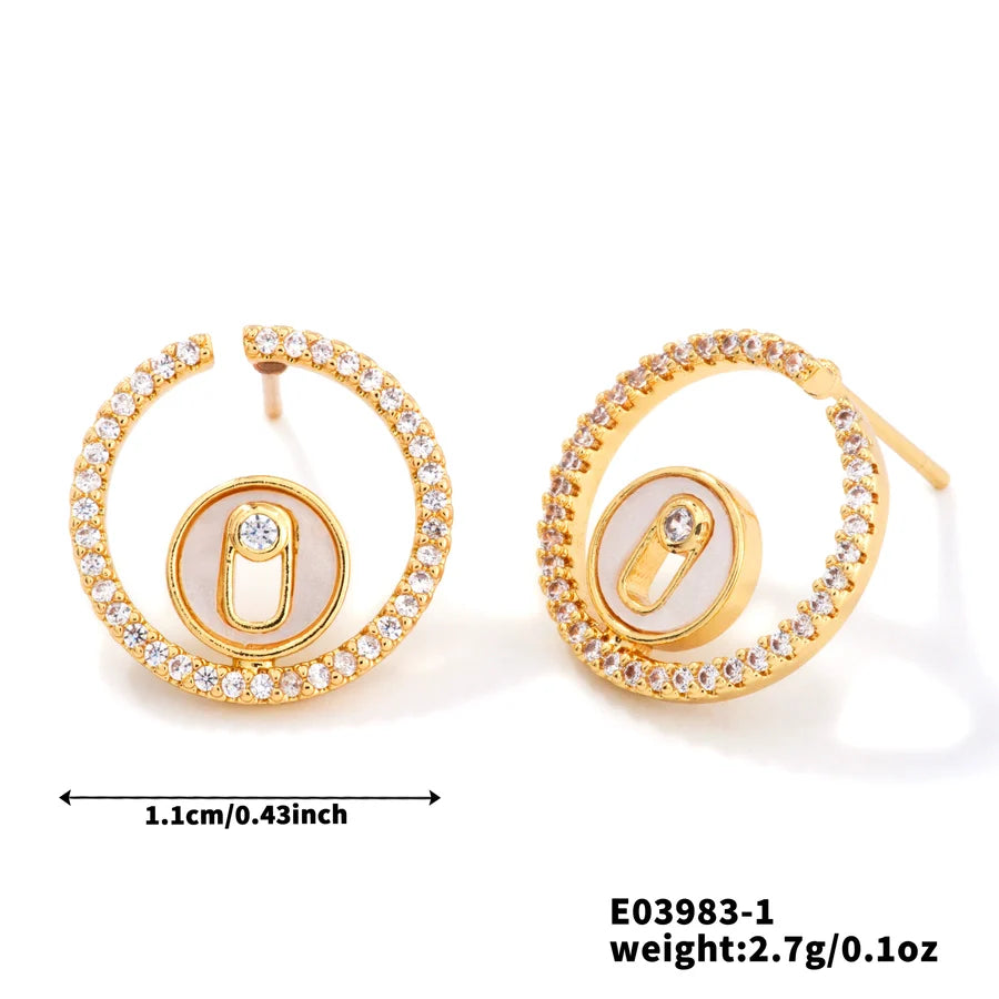 1 Pair Elegant Hip-Hop Shiny Geometric Inlay Copper Zircon K Gold Plated Ear Studs