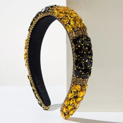 New Fashion  Style Baroque Sponge Headband Female Heavy Industry Full Diamond Color Matching Shiny Light Luxury Ball Party Hair Accessories