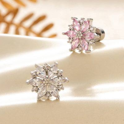 1 Piece Casual Korean Style Heart Shape Flower Copper Zircon Ear Studs
