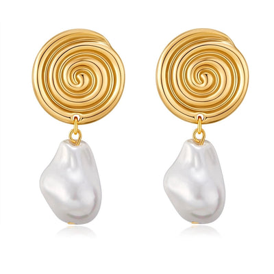 1 Piece Vintage Style Lady Wedding Pearl Inlay Copper Artificial Pearls 18K Gold Plated Drop Earrings