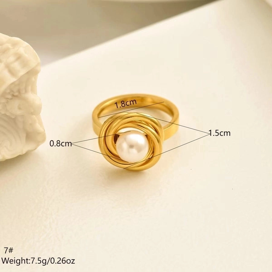 Jewelry Elegant Simple Style Geometric 304 Stainless Steel Artificial Pearls 14K Gold Plated Polishing Plating Inlay Rings Earrings Necklace
