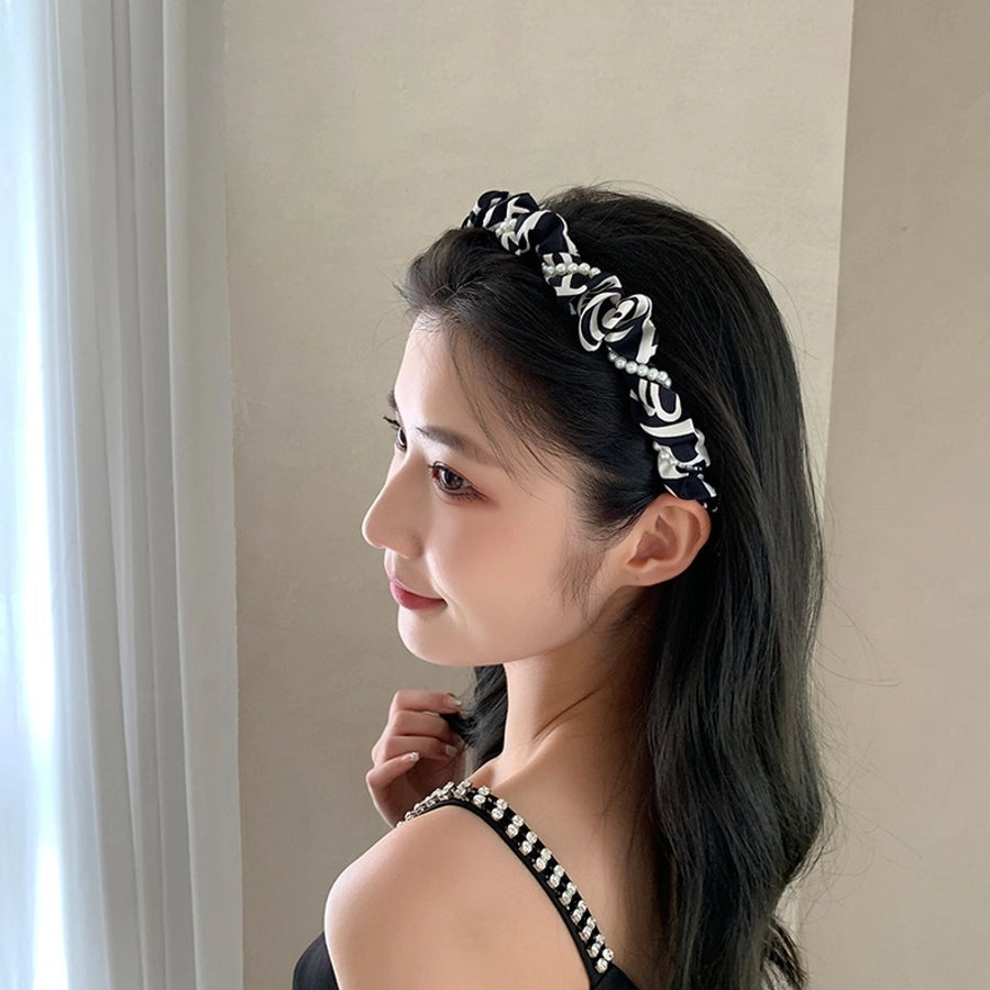 Women's Elegant Geometric Imitation Pearl Cloth Handmade Hair Band