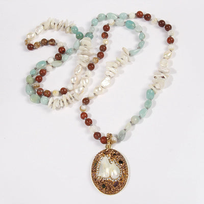 Bohemian Geometric natural stone Beaded Chain Pendant Necklace In Bulk