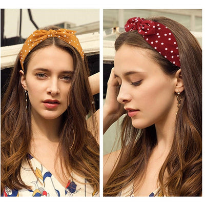 fashion polka dots bow knot cloth printing hair band 1 piece
