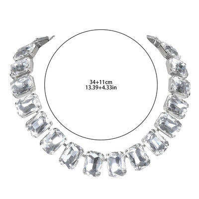 Copper Tennis Chain Inlay Rectangle Rhinestones Pendant Necklace