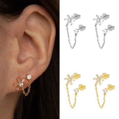 1 Pair Sweet Simple Style Shiny Flower Chain Inlay Copper Zircon Gold Plated Ear Studs