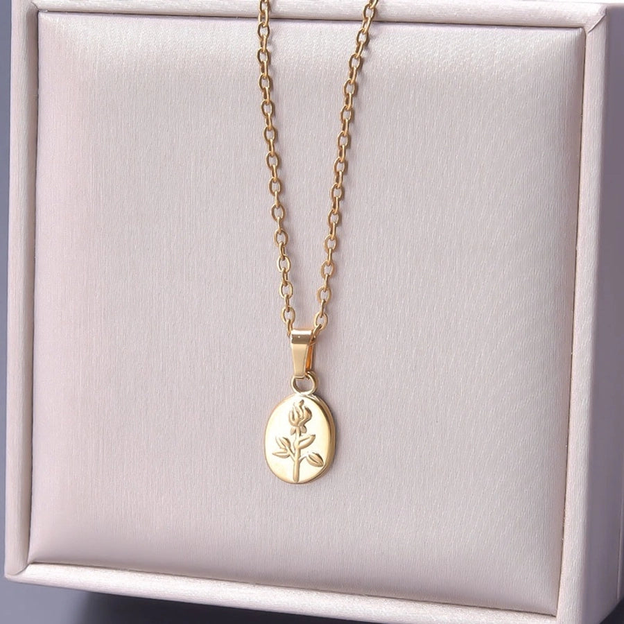Jewelry Basic Modern Style Classic Style Flower 304 Stainless Steel 18K Gold Plated Plating Pendant Necklace