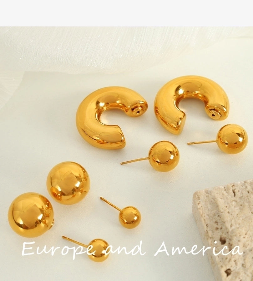 1 Pair IG Style Casual Retro C Shape Round Polishing Plating 304 Stainless Steel 18K Gold Plated Ear Studs