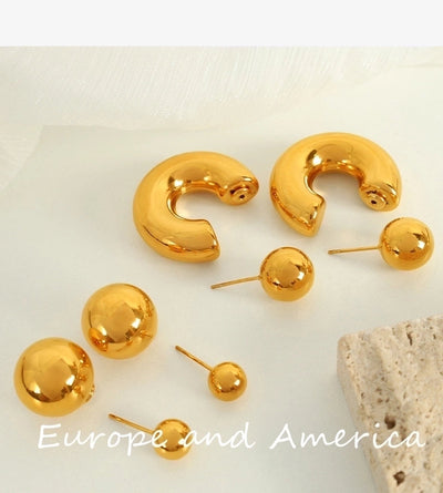 1 Pair IG Style Casual Retro C Shape Round Polishing Plating 304 Stainless Steel 18K Gold Plated Ear Studs