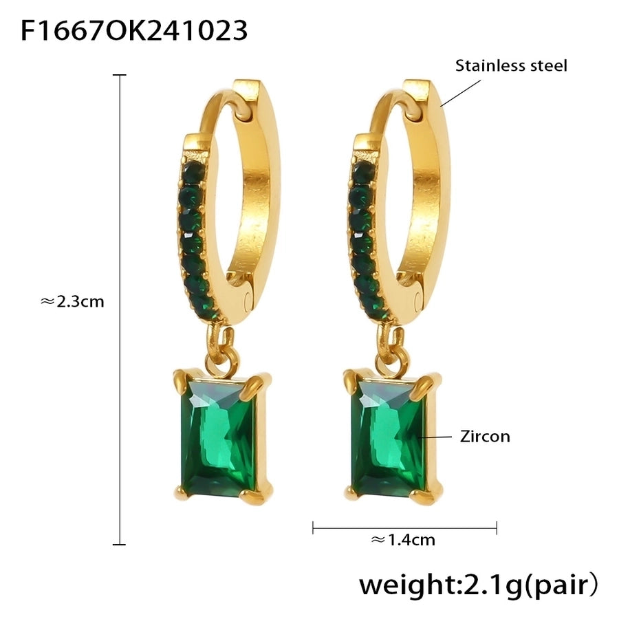 1 Pair Elegant Vacation Rectangle Inlay 304 Stainless Steel Zircon 18K Gold Plated Drop Earrings