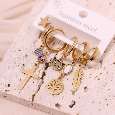 1 Set Vacation Simple Style Leaf Heart Shape Flower Plating Titanium Steel Drop Earrings