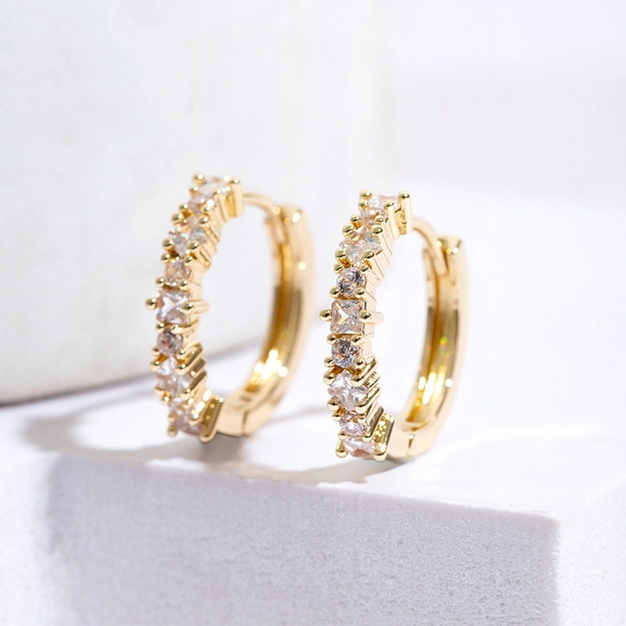 1 Pair Casual Elegant Geometric Plating Copper Zircon Earrings