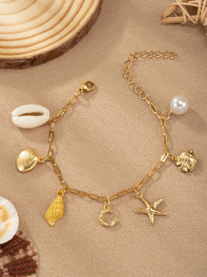 Marine Style Letter Starfish Conch 304 Stainless Steel Bracelets In Bulk