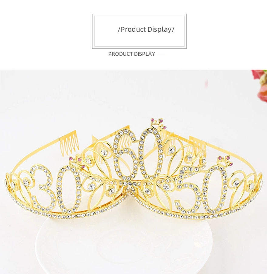 New Birthday Crown  60 Digital Birthday Headband Bridal Banquet Rhinestone Hair Accessories Alloy Headband Women