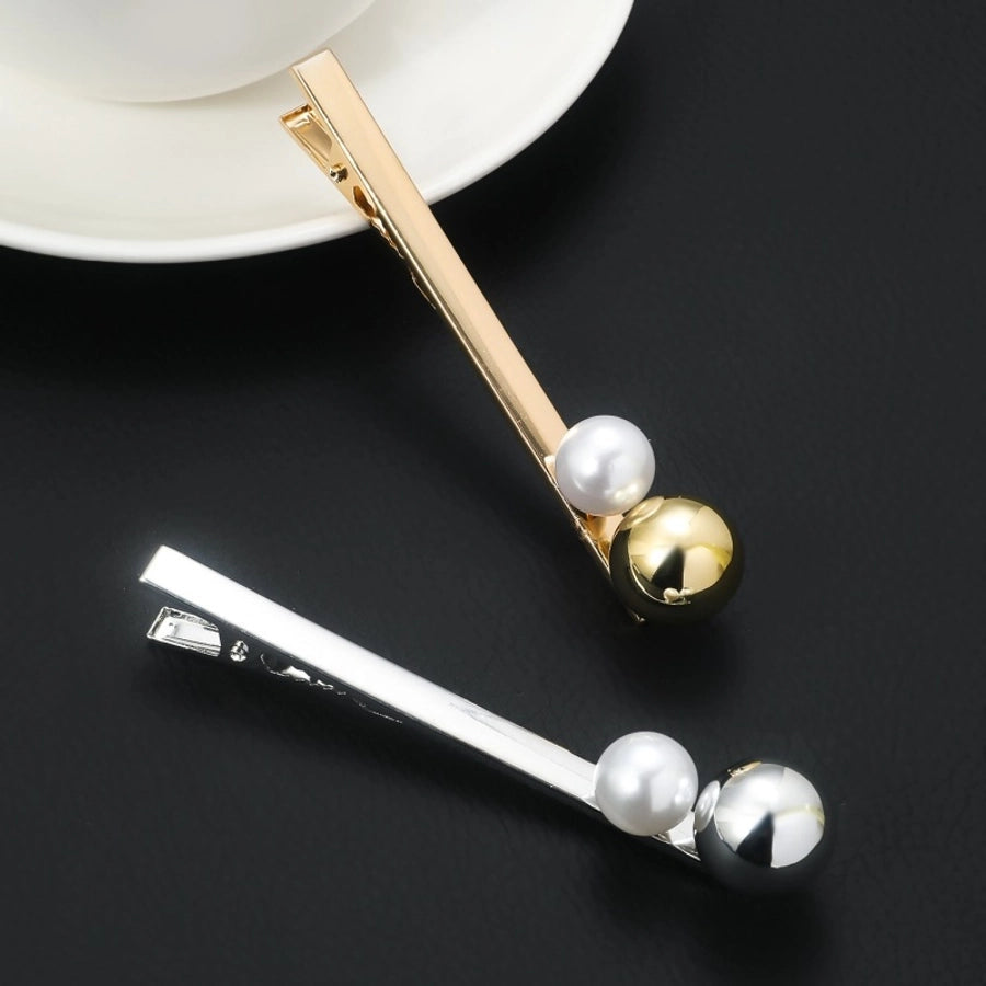 women's simple style geometric metal plating inlay artificial pearls hair clip