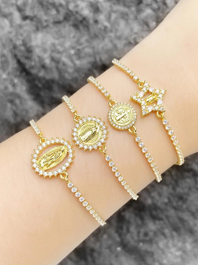 Copper Plating Inlay Pentagram Virgin Mary Zircon Bracelets