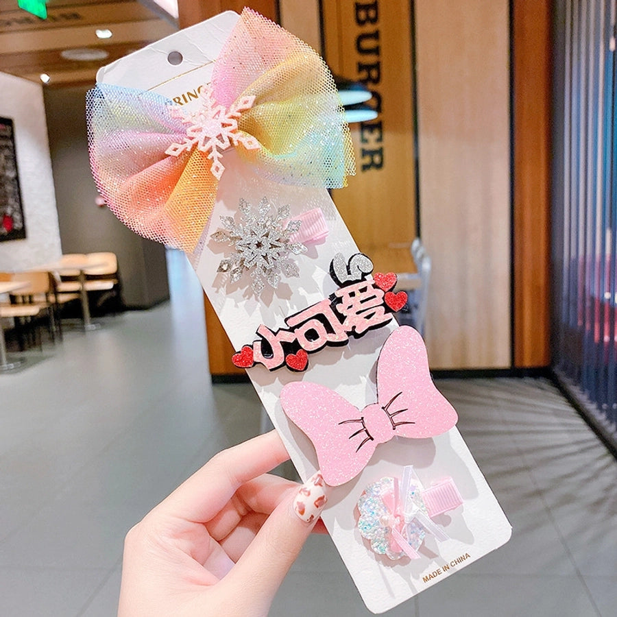 cute rabbit rainbow bow knot alloy gauze hair clip 1 set