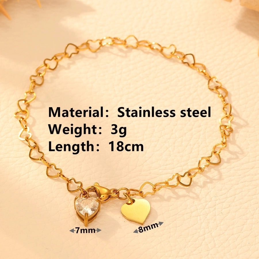 Elegant Heart Shape Titanium Steel 18K Gold Plated Rhinestones cable chain Bracelets In Bulk
