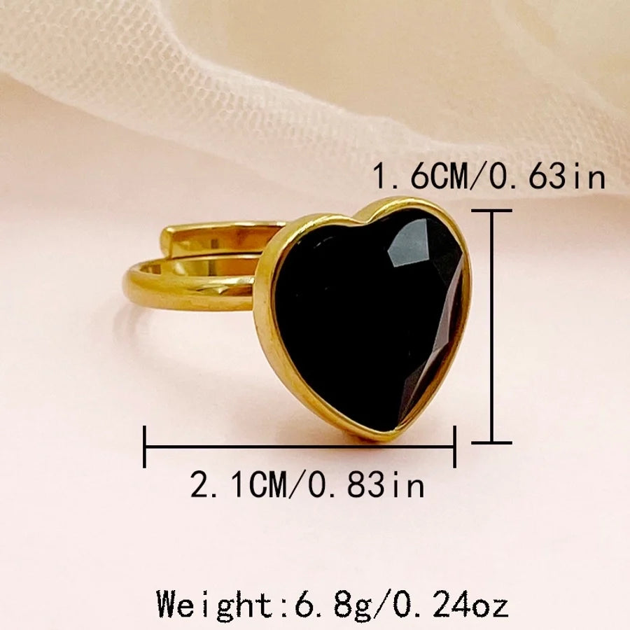 Jewelry Casual Modern Style Roman Style Geometric Heart Shape 304 Stainless Steel Zircon 14K Gold Plated Enamel Plating Inlay Rings
