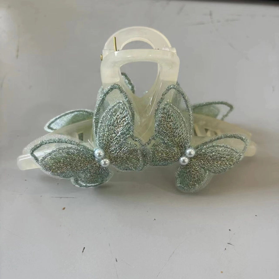 Women's Sweet Simple Style Butterfly Arylic Inlay Imitation Pearl Cloth Hair Clip