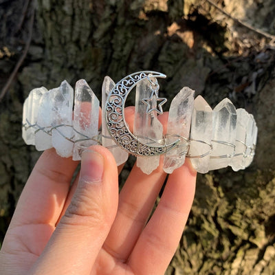 retro star moon crown alloy natural crystal crown