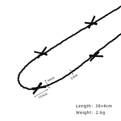 Jewelry Cute Bow Knot 304 Stainless Steel Cloth Glass Beaded Handmade Necklace