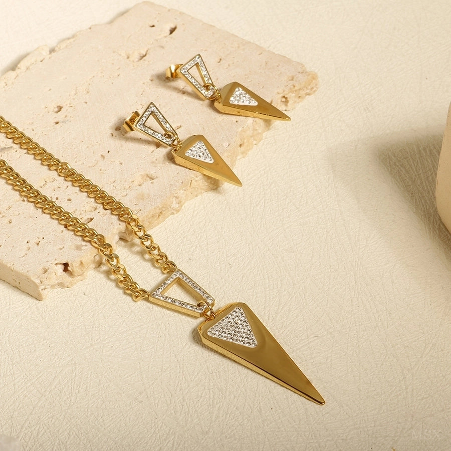 Jewelry Streetwear Triangle 304 Stainless Steel Zircon Plating Earrings Necklace