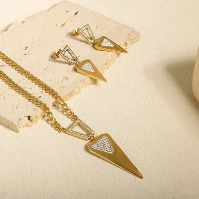 Jewelry Streetwear Triangle 304 Stainless Steel Zircon Plating Earrings Necklace