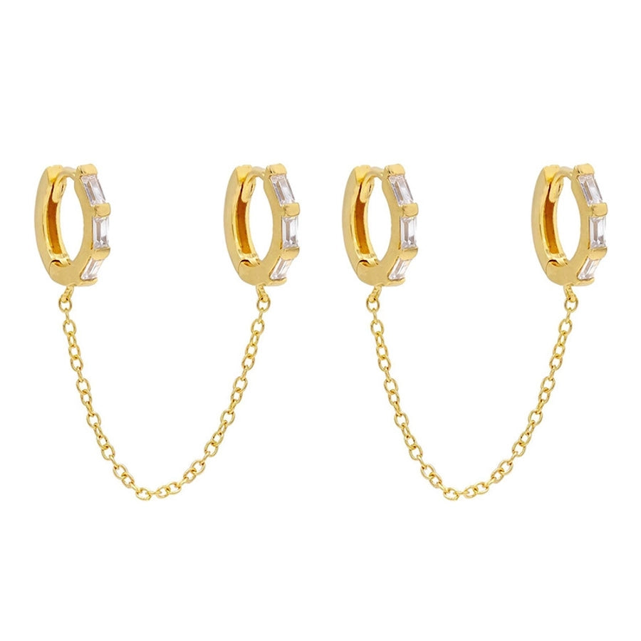 1 Pair Elegant Simple Style Geometric Copper Zircon 24K Gold Plated Drop Earrings Ear Cuffs Ear Studs