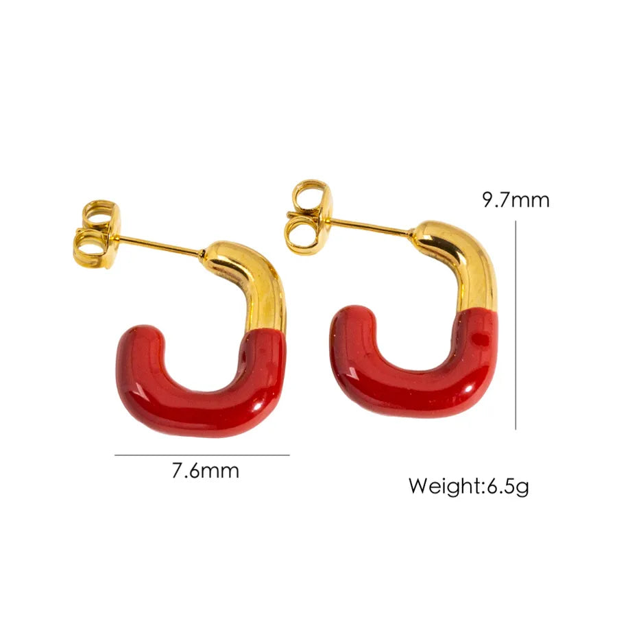 1 Pair IG Style Sweet Simple Style U Shape Enamel 304 Stainless Steel 14K Gold Plated Ear Studs