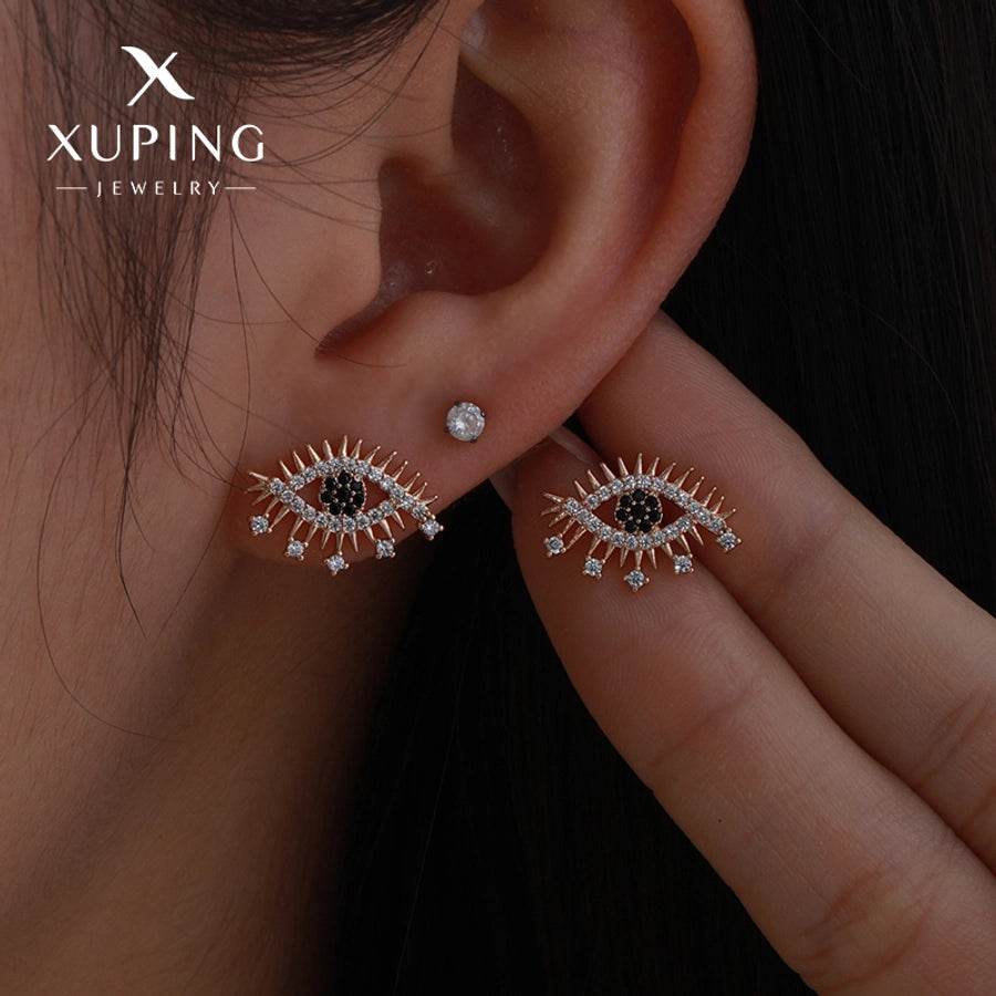 1 Pair Funny XUPING Simple Style Devil's Eye Enamel Copper 18K Gold Plated Ear Studs