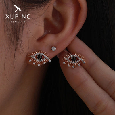1 Pair Funny XUPING Simple Style Devil's Eye Enamel Copper 18K Gold Plated Ear Studs