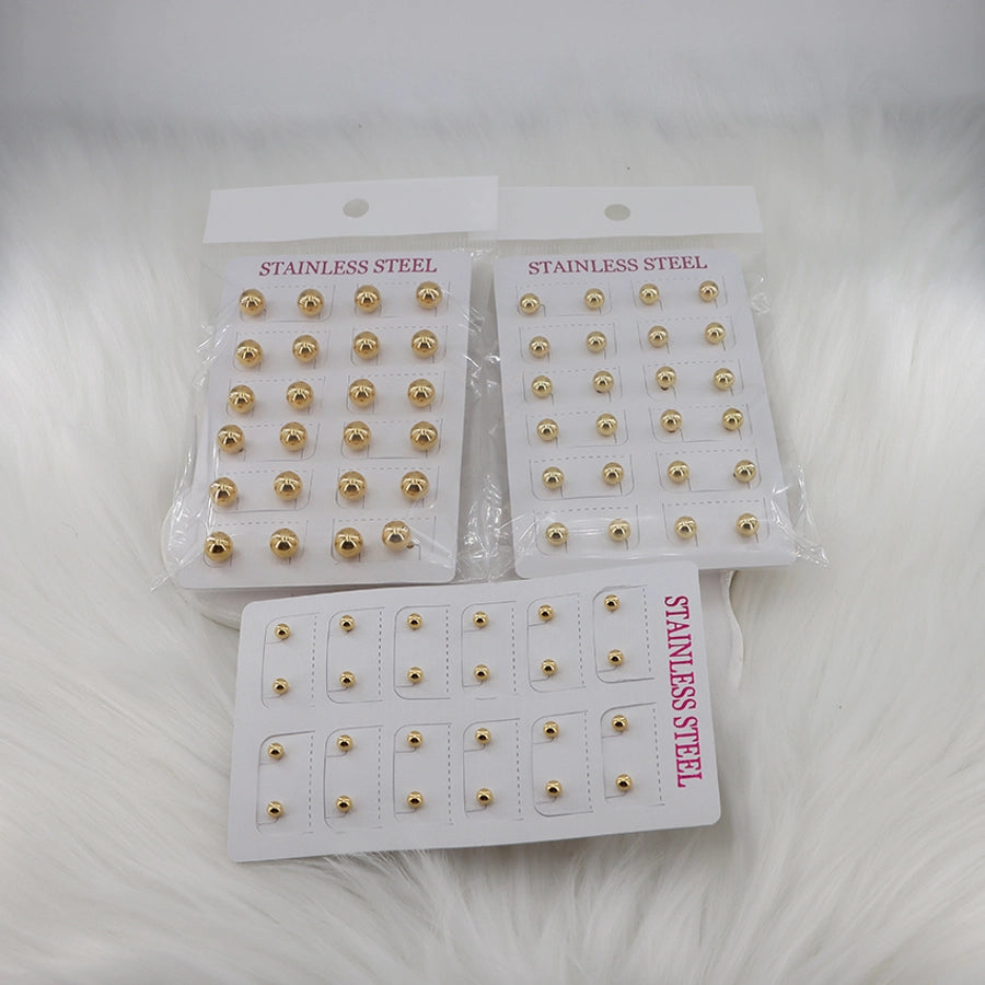 12 pairs Casual Simple Style Classic Style Round Plating 304 Stainless Steel Gold Plated Ear Studs