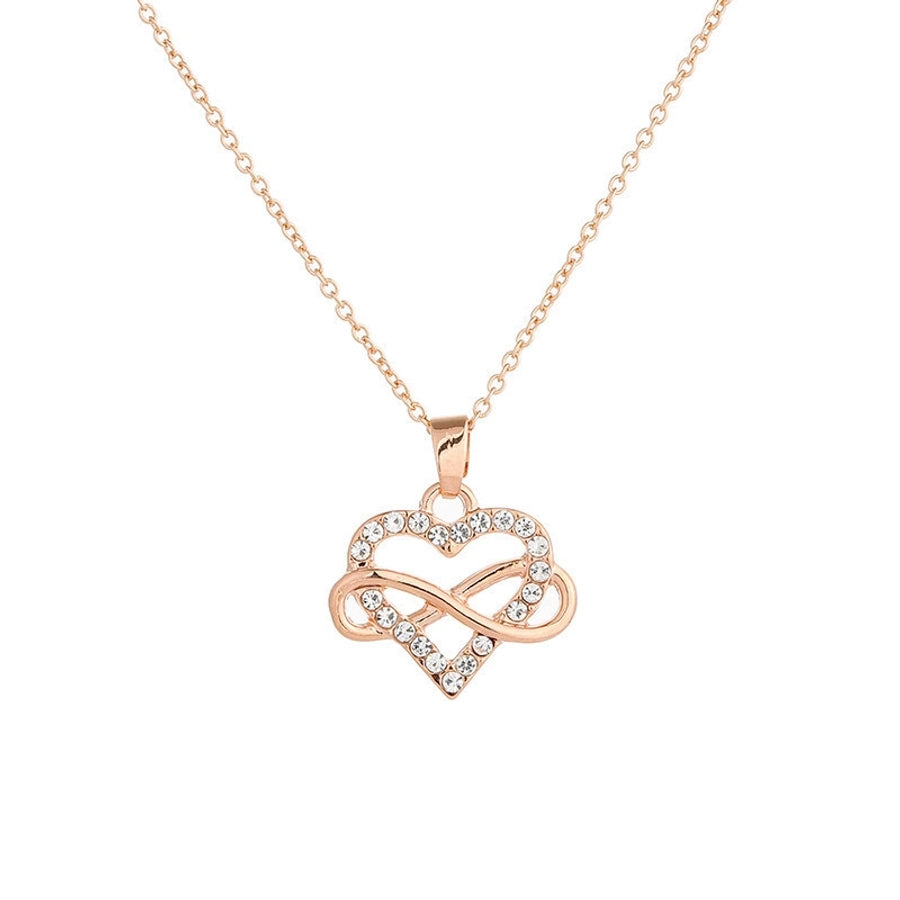 Titanium Steel Copper Inlay Heart Shape Rhinestones Pendant Necklace
