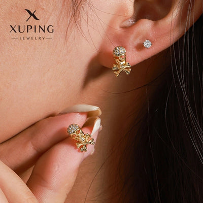 12 pairs XUPING Cool Style Skull Plating Inlay Copper Zirconia 14K Gold Plated Ear Studs