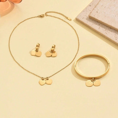 Jewelry Elegant Lady Geometric 304 Stainless Steel Earrings Necklace Jewelry Set
