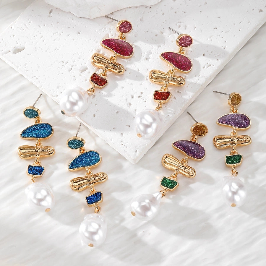 1 Pair Cute Vintage Style Simple Style Round Imitation Pearl Alloy Drop Earrings