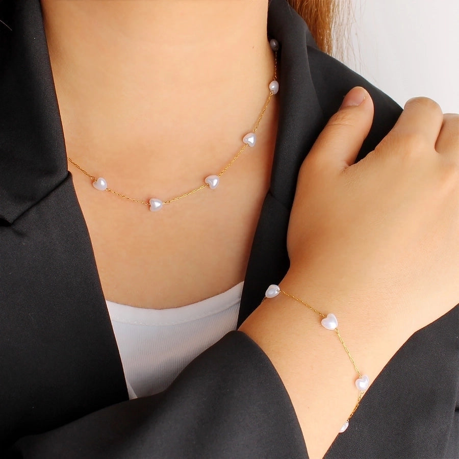 Jewelry Vacation Simple Style Heart Shape 304 Stainless Steel 18K Gold Plated Bracelets Necklace