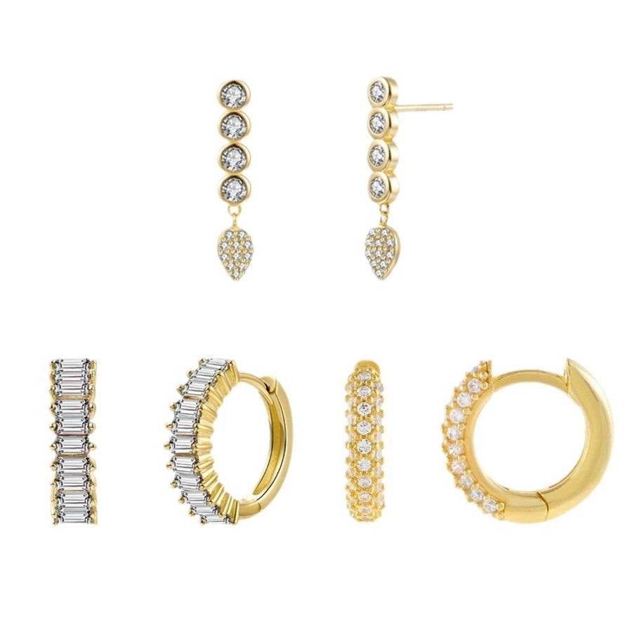 1 Pair IG Style Shiny Geometric Inlay Copper Zircon Gold Plated Earrings