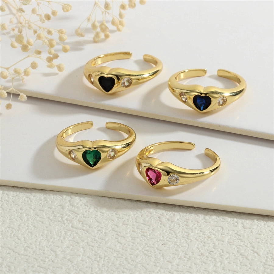 Copper Inlay Heart Shape Zircon Open Rings