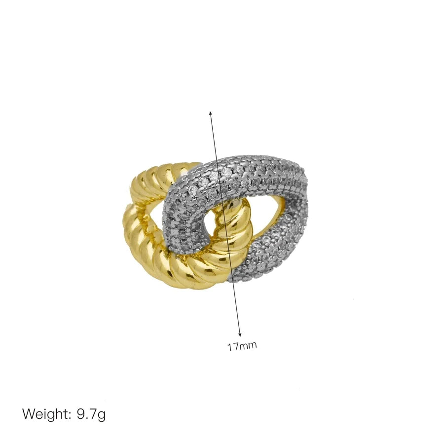 Jewelry IG Style Geometric Copper Zircon 18K Gold Plated Mixed Metal Inlay Open Rings