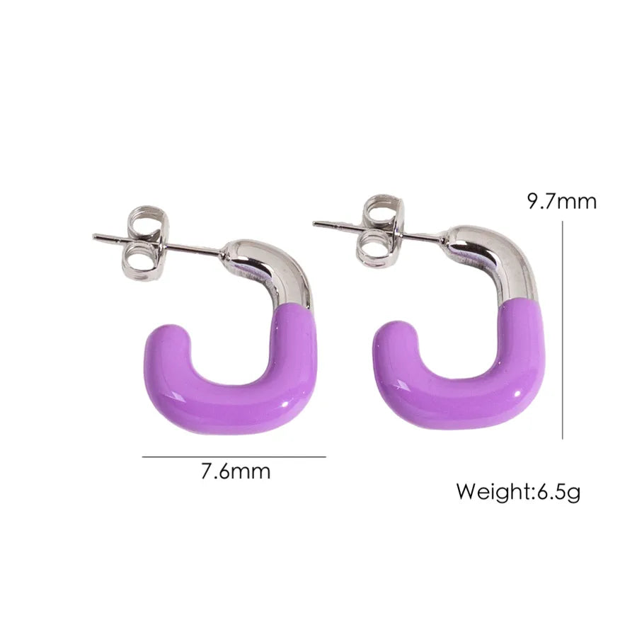 1 Pair IG Style Sweet Simple Style U Shape Enamel 304 Stainless Steel 14K Gold Plated Ear Studs