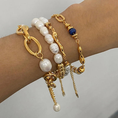 Elegant Geometric Stainless Steel Beaded Chain Bracelets In Bulk